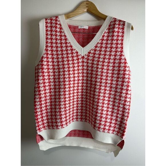 Houndstooth Sweater Vest Orange Coral - Picture 4 of 9